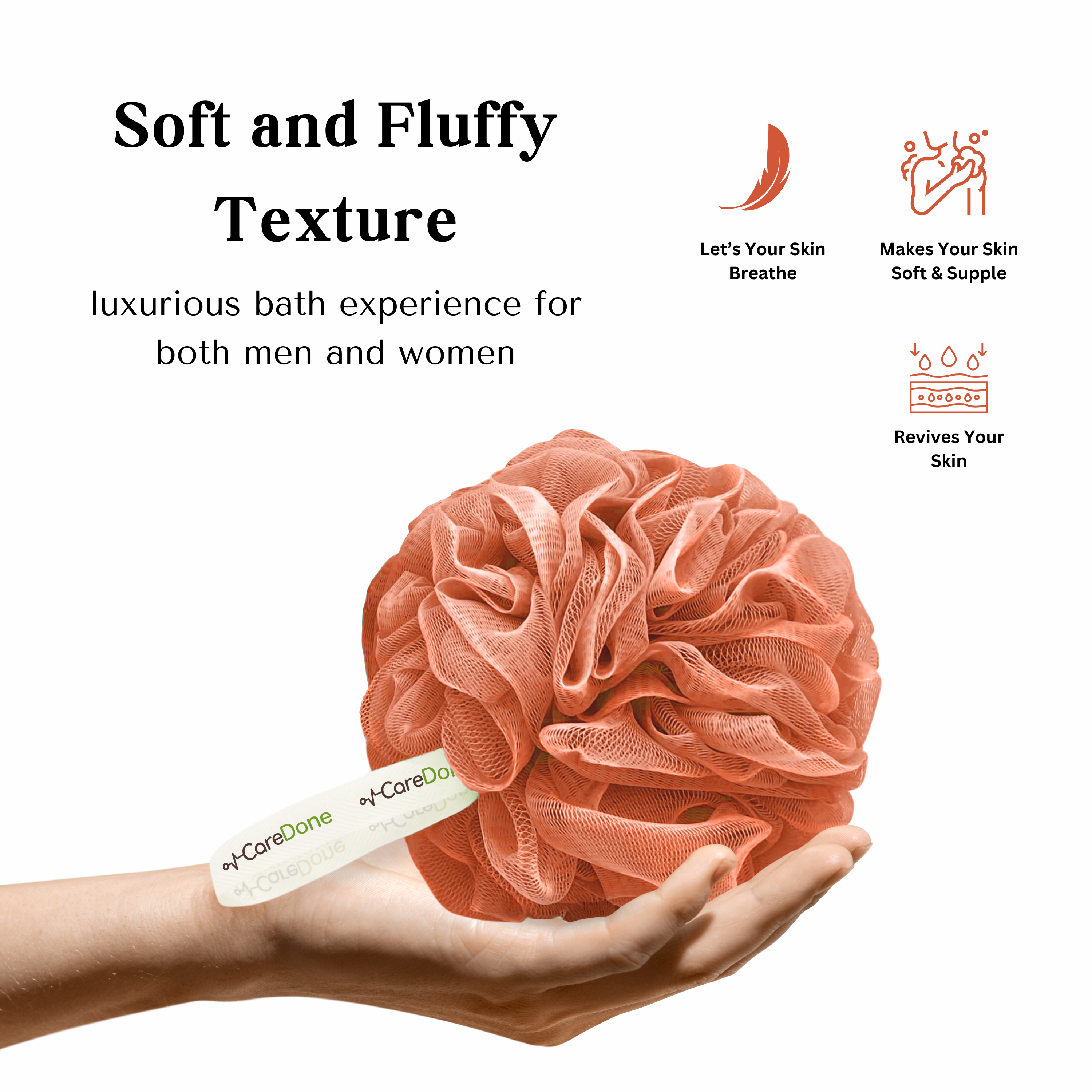 Caredone Body Scrubber & Shower Loofah Sponge – For Men, Women & Kids, Round Sponge Loofa