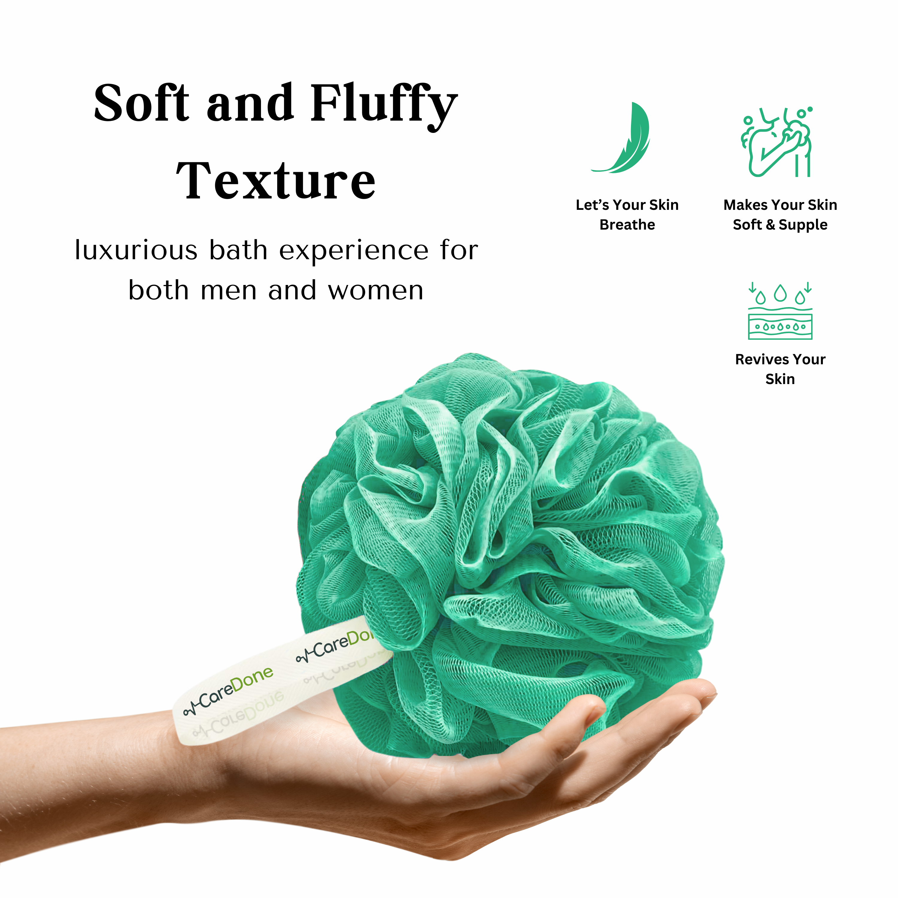 Caredone Body Scrubber & Shower Loofah Sponge – For Men, Women & Kids, Round Sponge Loofa