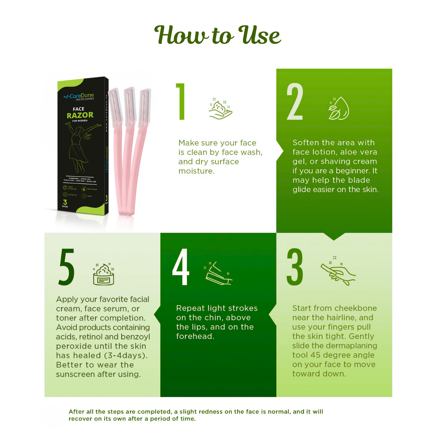 Caredone Face Razor for Painfree Facial Hair Removal (3 Units)