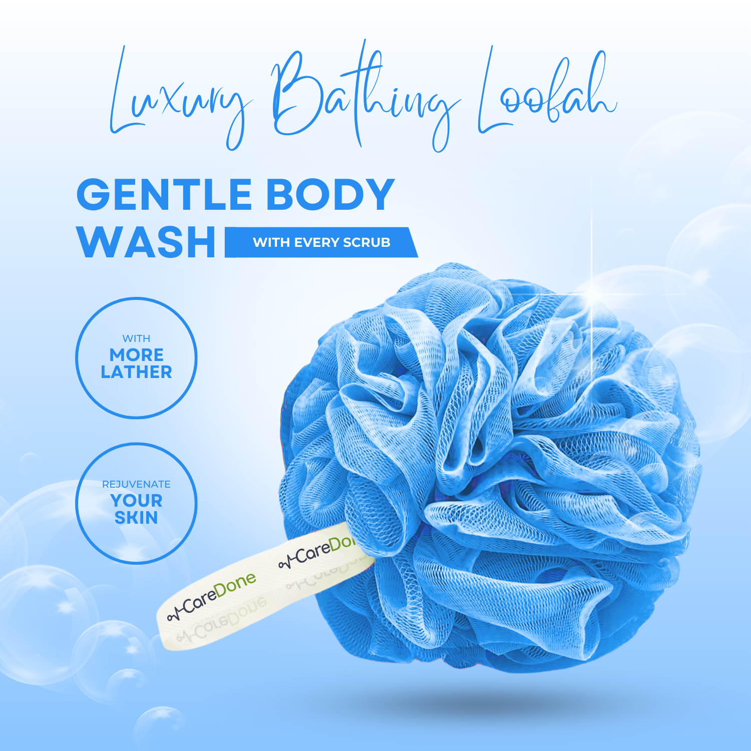 Caredone Body Scrubber & Shower Loofah Sponge – For Men, Women & Kids, Round Sponge Loofa