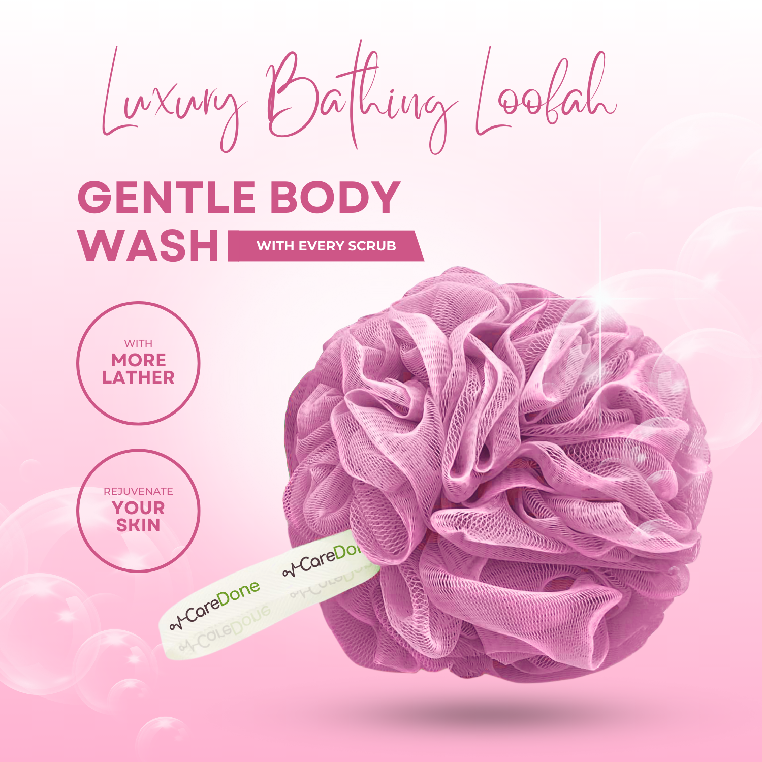 Caredone Body Scrubber & Shower Loofah Sponge – For Men, Women & Kids, Round Sponge Loofa
