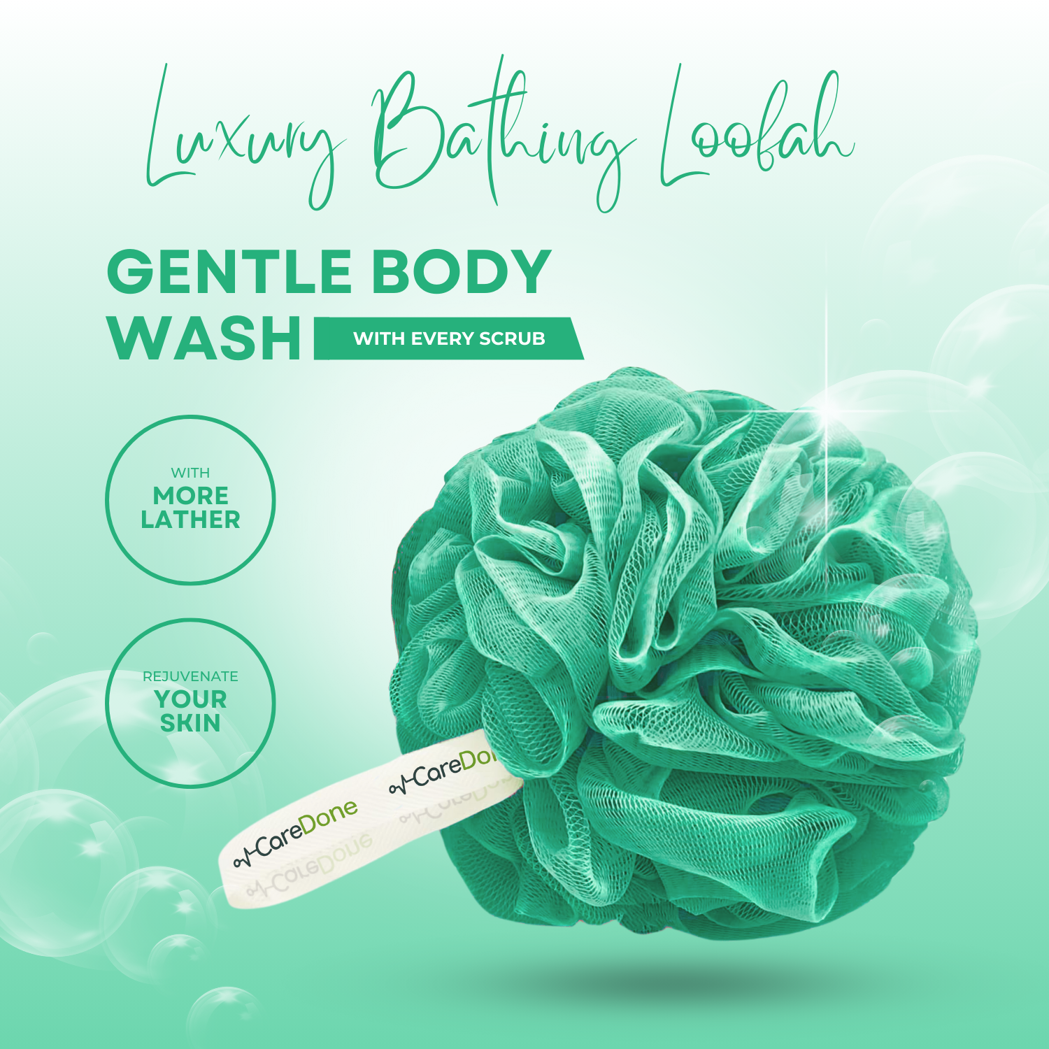 Caredone Body Scrubber & Shower Loofah Sponge – For Men, Women & Kids, Round Sponge Loofa