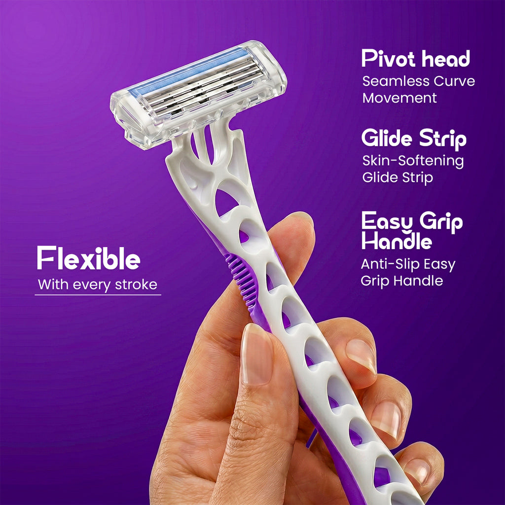 CareDone Women's Body Razor, Triple Blade, Smooth Handle, Gentle Care