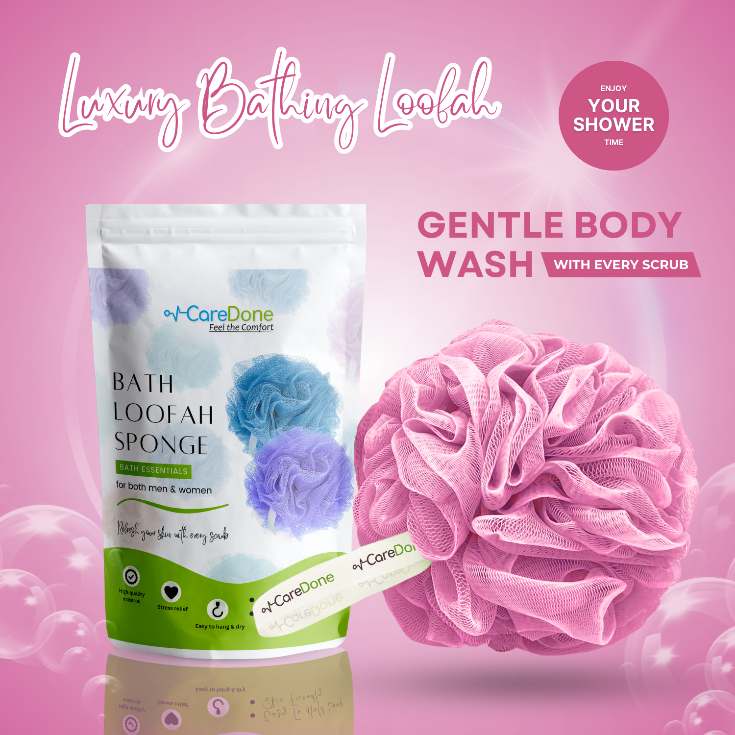 Caredone Body Scrubber & Shower Loofah Sponge – For Men, Women & Kids, Round Sponge Loofa