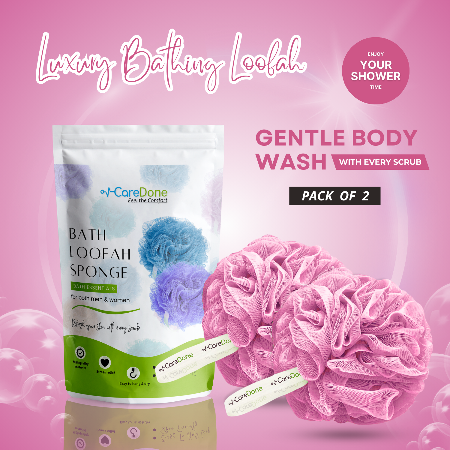 Caredone Body Scrubber & Shower Loofah Sponge – For Men, Women & Kids, Round Sponge Loofa
